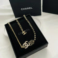 Chanel Double Logo Black Leather Necklace