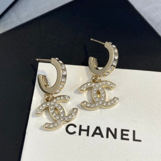 Chanel Diamond Hoop Earrings